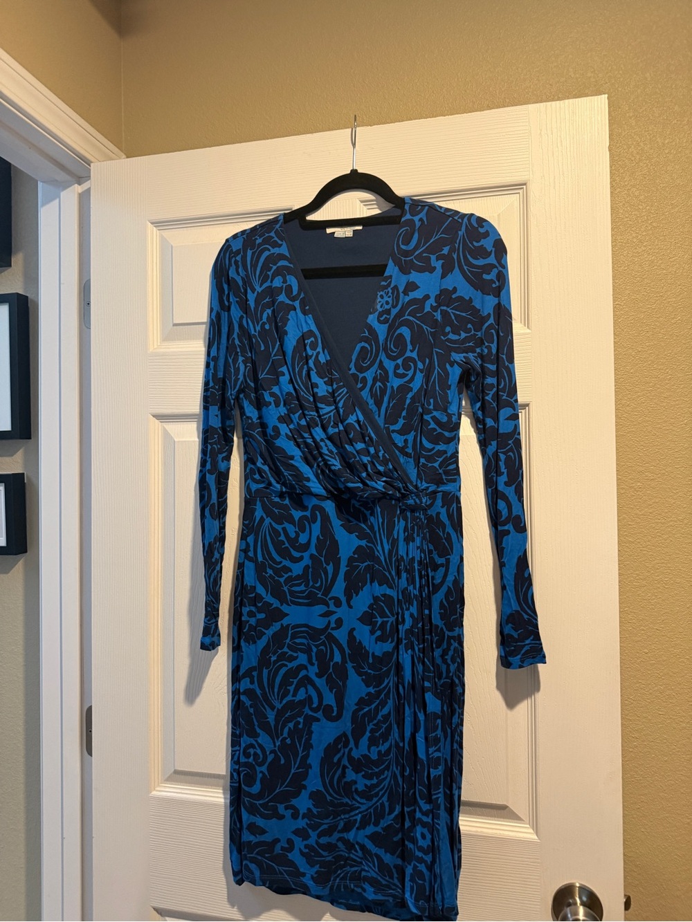 Boden Blue and Black Floral Wrap Dress